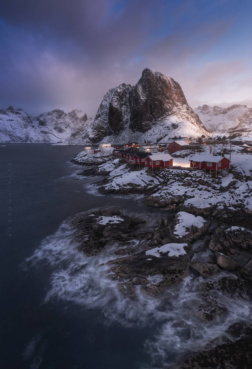 lofoten, longexpo, rocks, sea, seascape, houses, mountains, waves, norway, reine, hamnoy, Kar&aacute;di Zita