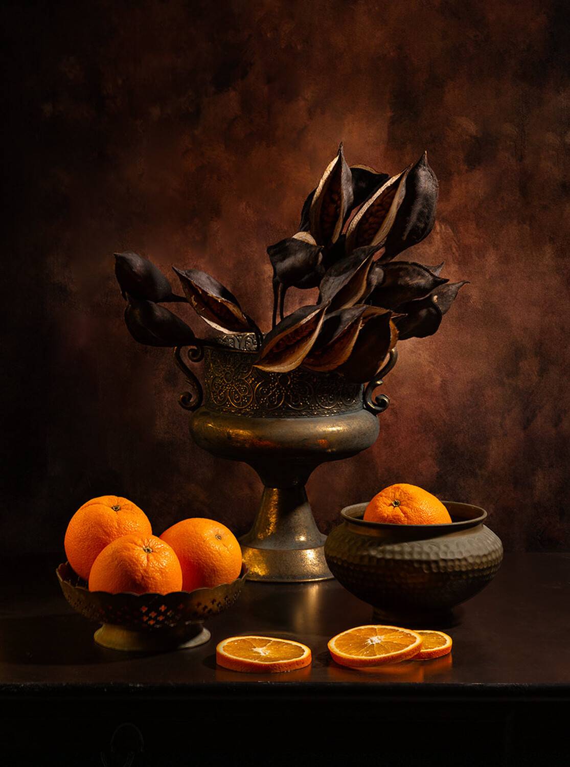 стручки, апельсины, ваза, блюда., Рут