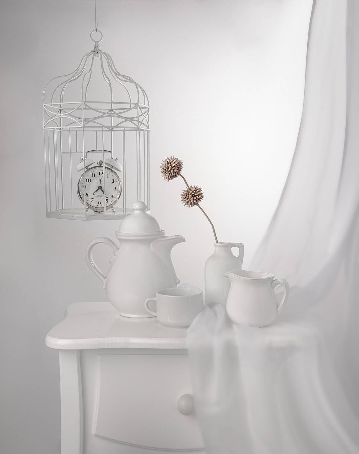 still life, white, light, coffee, cup, cage, Maria Margareth Perfoncio