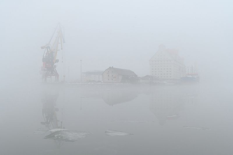 калининград, порт, туман  фото превью