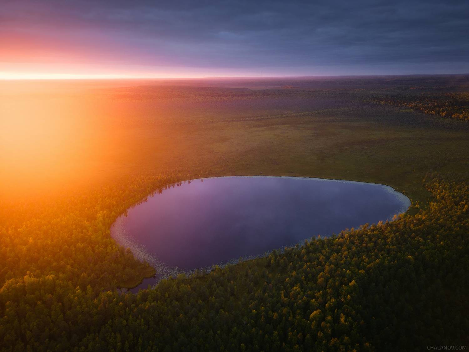 пейзаж, аэрофото, дрон, закат, озеро, осень, Иван Чаланов