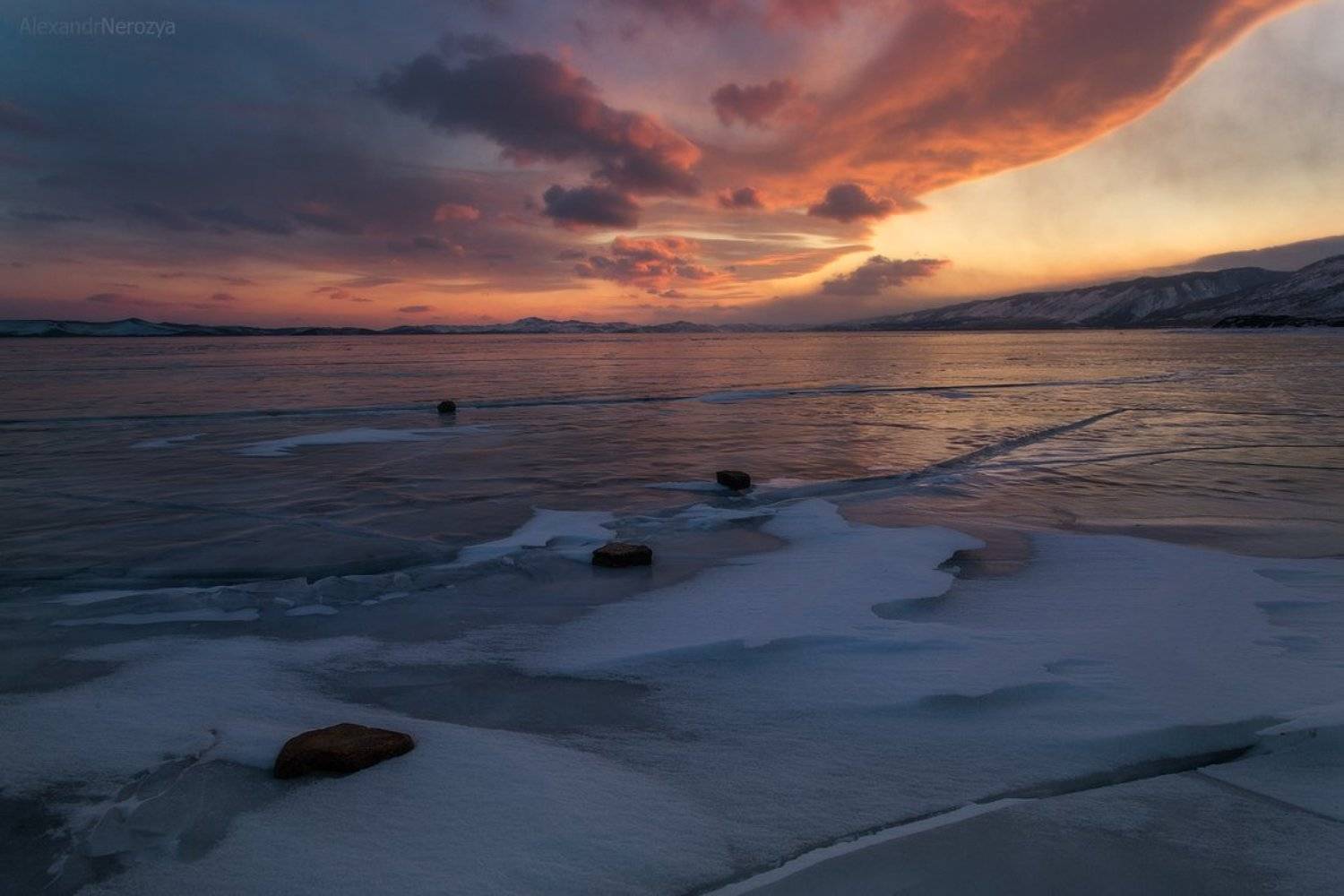 байкал, закат, природа, красивый, пейзаж, иркутск, сибирь, лед, скалы, малое море, огой, уюга, Александр Нерозя