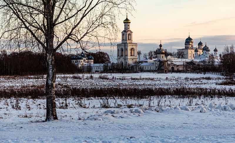 Монастырь, Зима, Великий Новгород, Храм Свято-Юрьев монастырь под Великим Новгородом фото превью