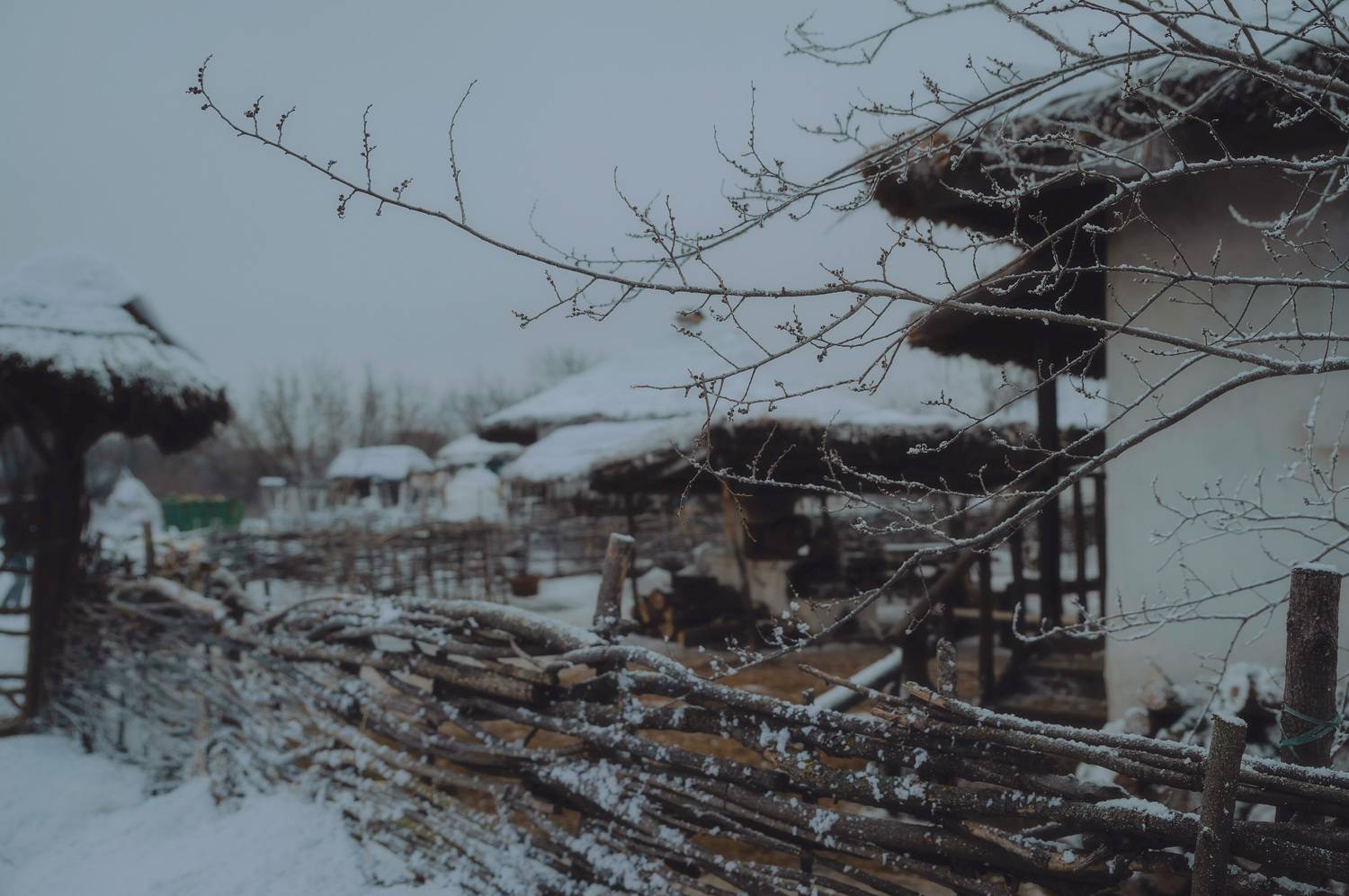 winter, twilight, snow, village, frozen, country,, Бугримов Егор
