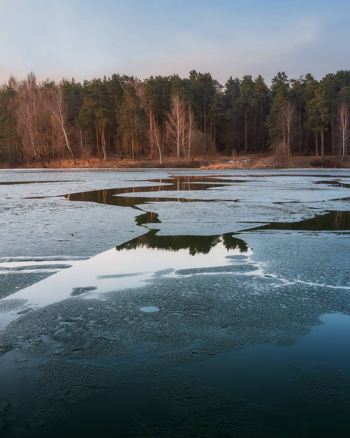 озеро, природа, лед, весна, пейзаж, таяние льда, Московская область, Мартыненко Дмитрий