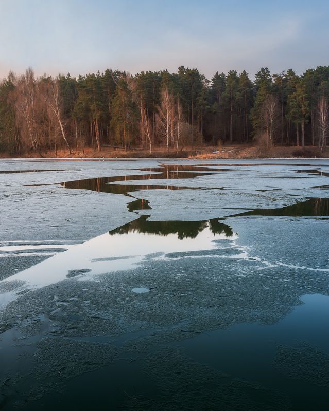 озеро, природа, лед, весна, пейзаж, таяние льда, Московская область Таяние льда фото превью