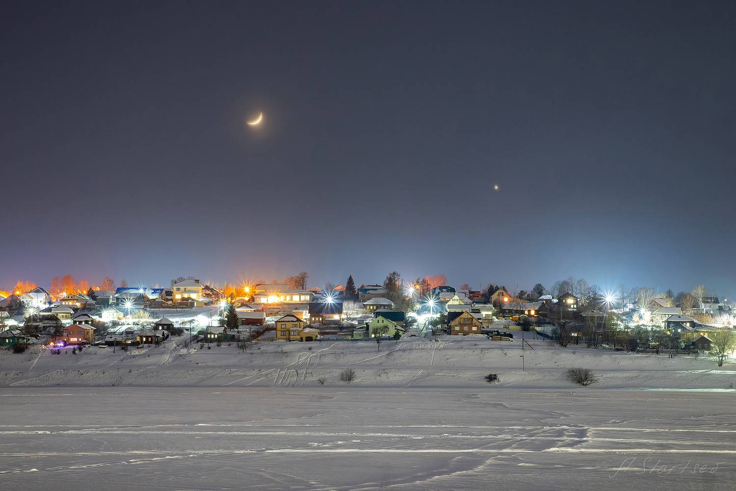 зима, ночь, луна, небо, лысьва, пермский край, пейзаж, Старцев Андрей