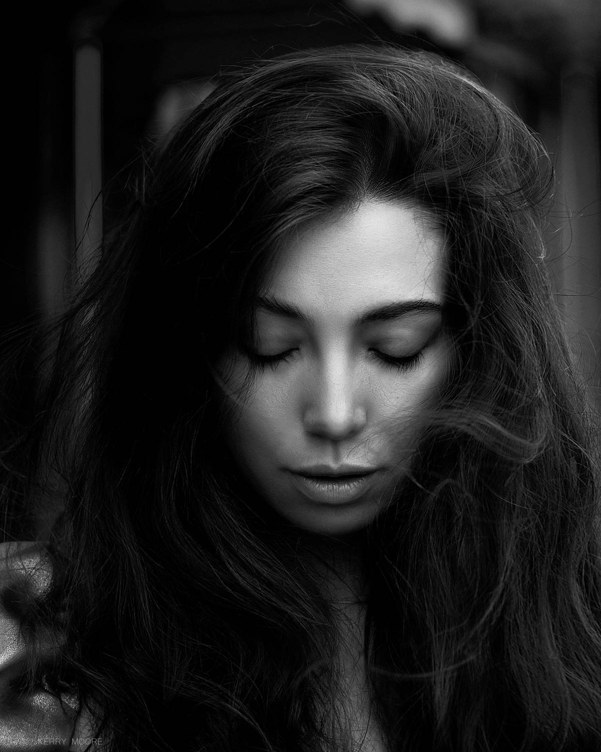 woman, headshot, girl, face, black and white, natural, model, light, drama, emotinal portrait,  Kerry Moore