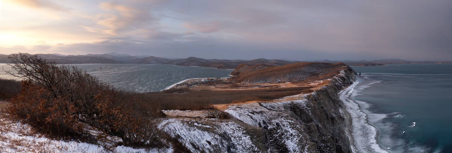 приморье, маяк балюзек, залив владимира, японское море, зима, закат, Чекалев Алексей