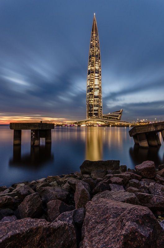 санкт-петербург, ночь, спб, город, петербург, лахта, лахта центр, закат, залив, камни, небоскреб, bay, stone, sunset, night, skyscraper, город, city, landscape, лахта-центр, финский залив Лахта центр фото превью