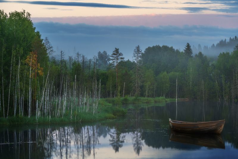 карелия, озеро, лето, закат, сумерки, пейзаж Карельская тишина фото превью