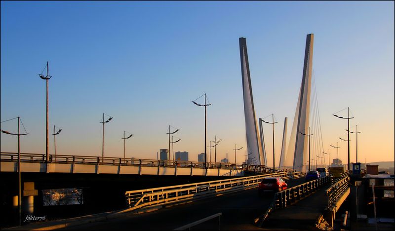 город, архитектура,  закат, мост, владивосток Золотой мост Владивосток фото превью