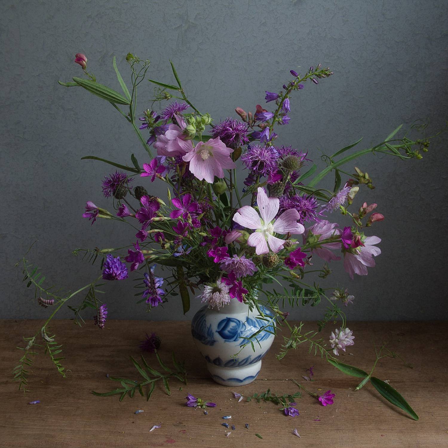 букет, сиреневые цветы, мальва, Елена Колеснева