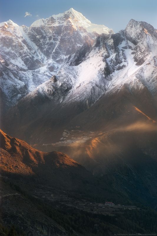 пейзаж, закат, солнце, снег, время, путешествия, холод, зима, ветер, снегопад, непал, горы Непал фото превью