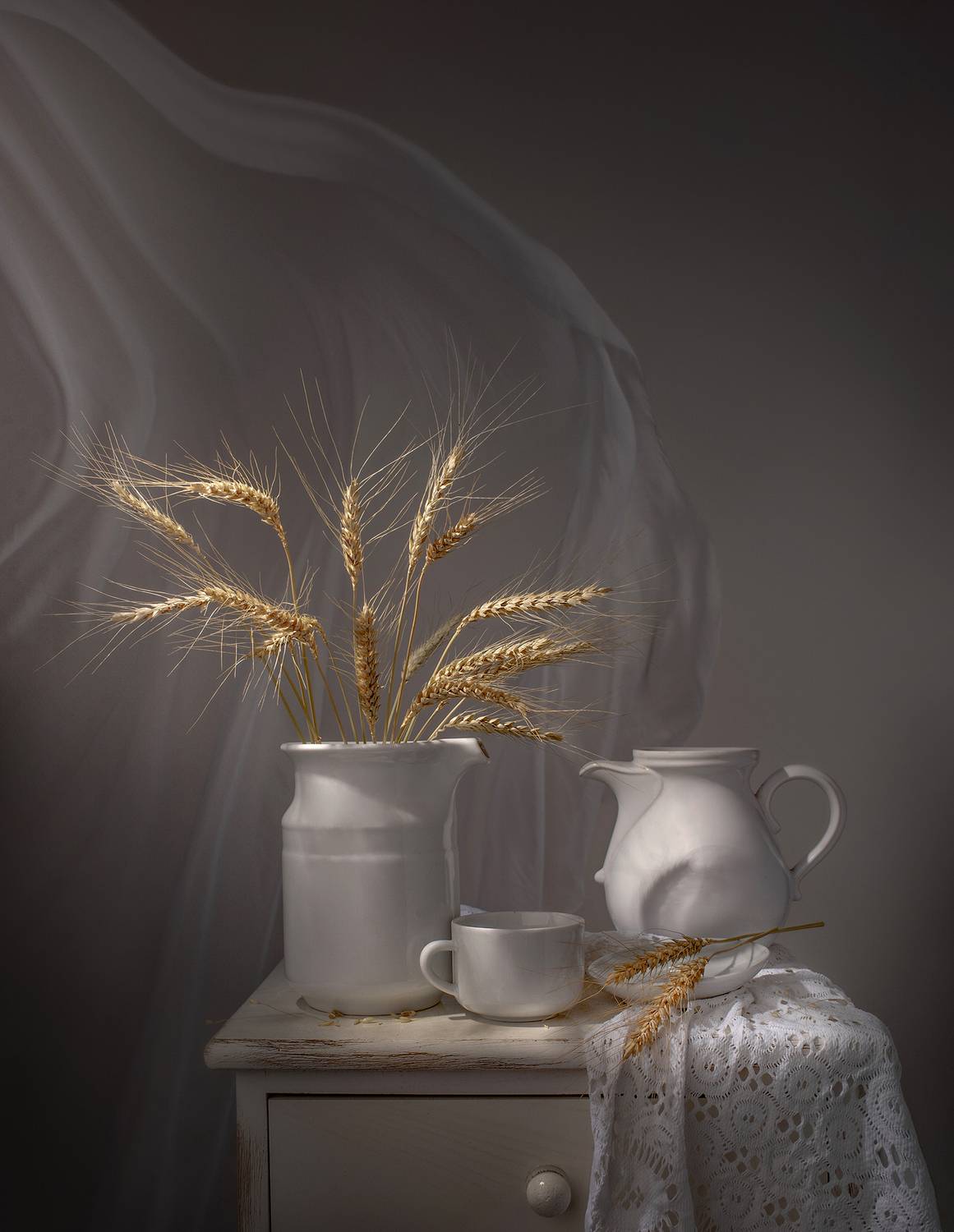still life,white, wind,porcelain, wheat, Maria Margareth Perfoncio