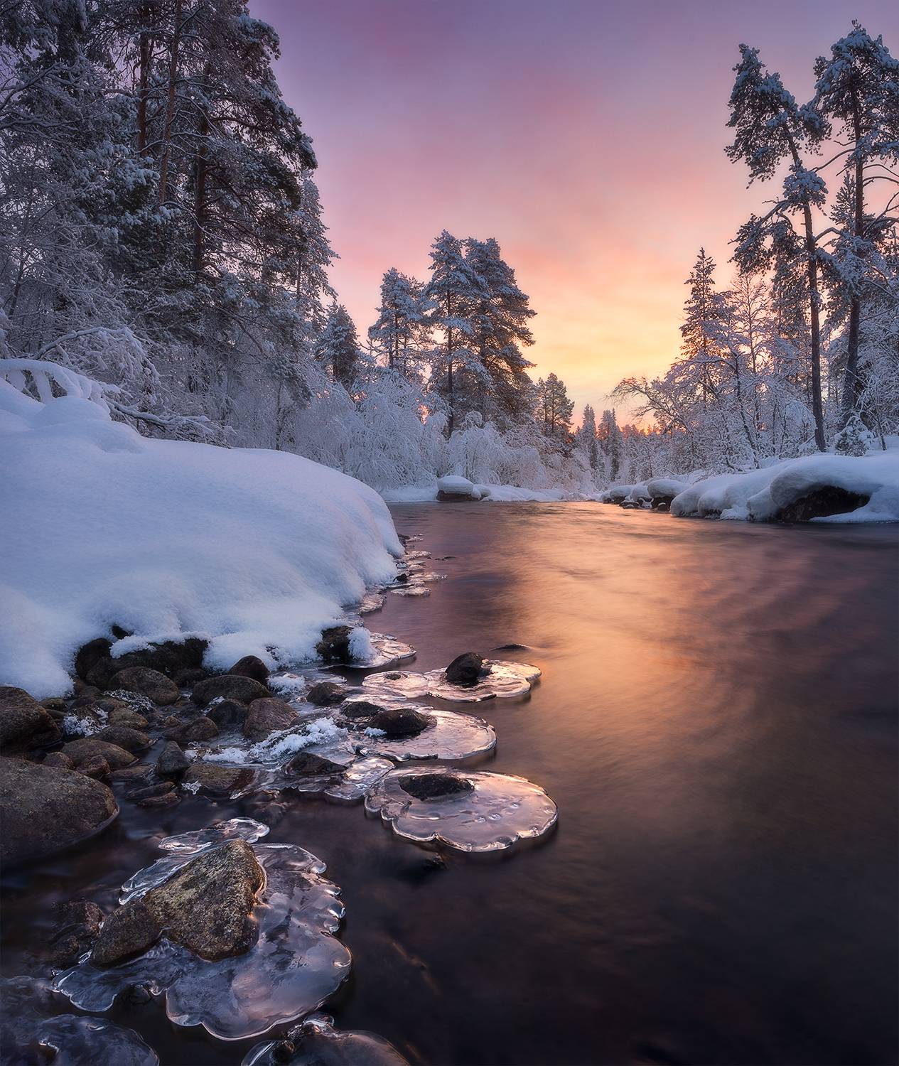 утро, рассвет, река, лед, камни, зима, Сергей Буторин