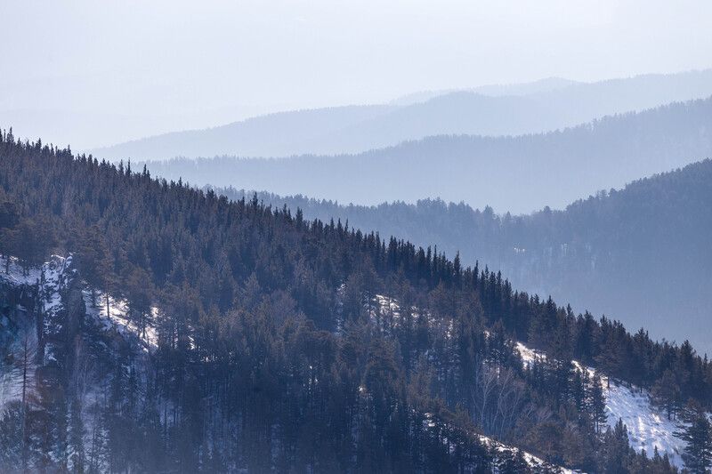природа, туман, лес, горы, заповедник столбы Градиенты фото превью