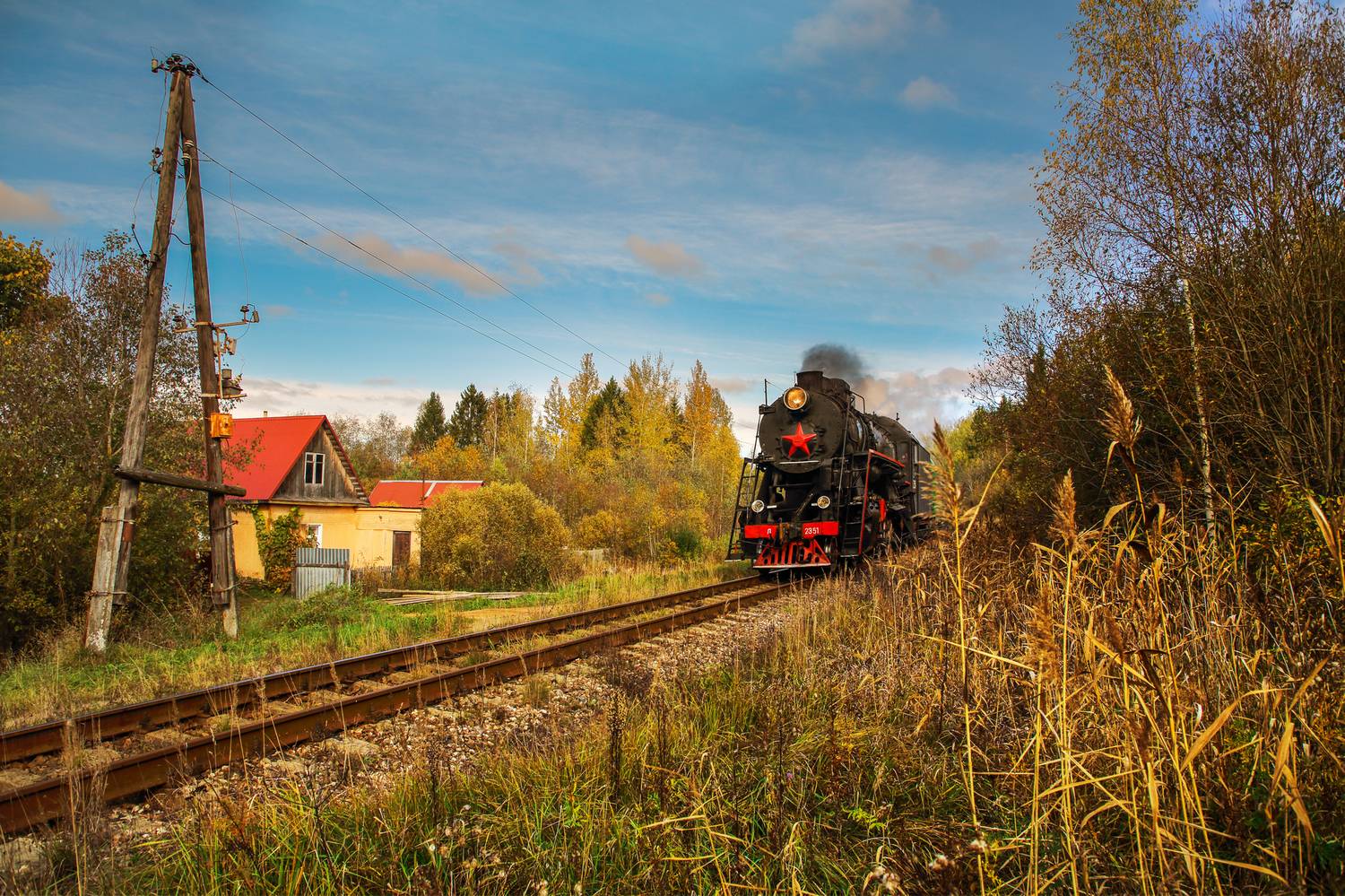 локомотив, паровоз, осень, пейзаж, Мурзинов Виктор