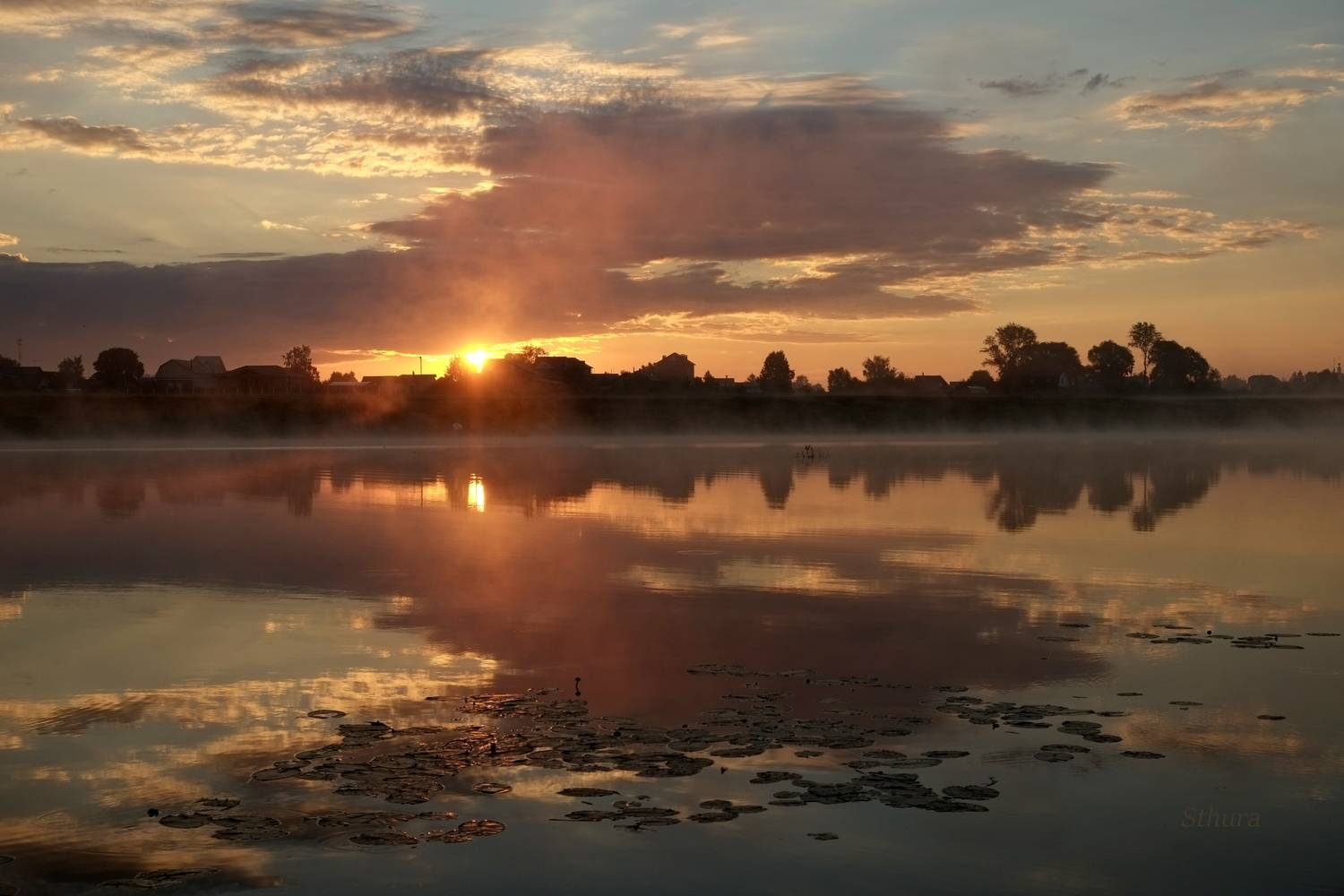 лето озеро облака отражение рассвет природа пейзаж, Александр Строков
