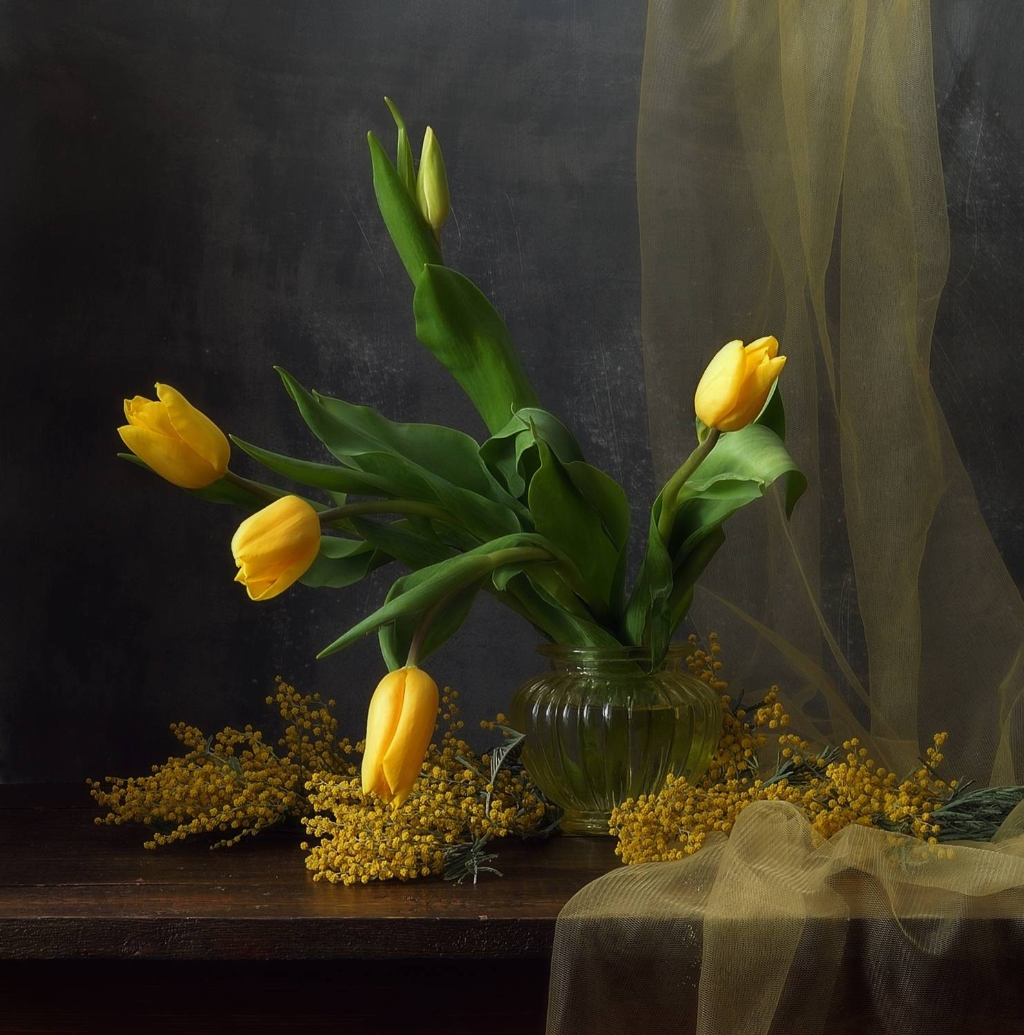 натюрморт,цветы,тюльпаны,весна,мимоза, Наталия К