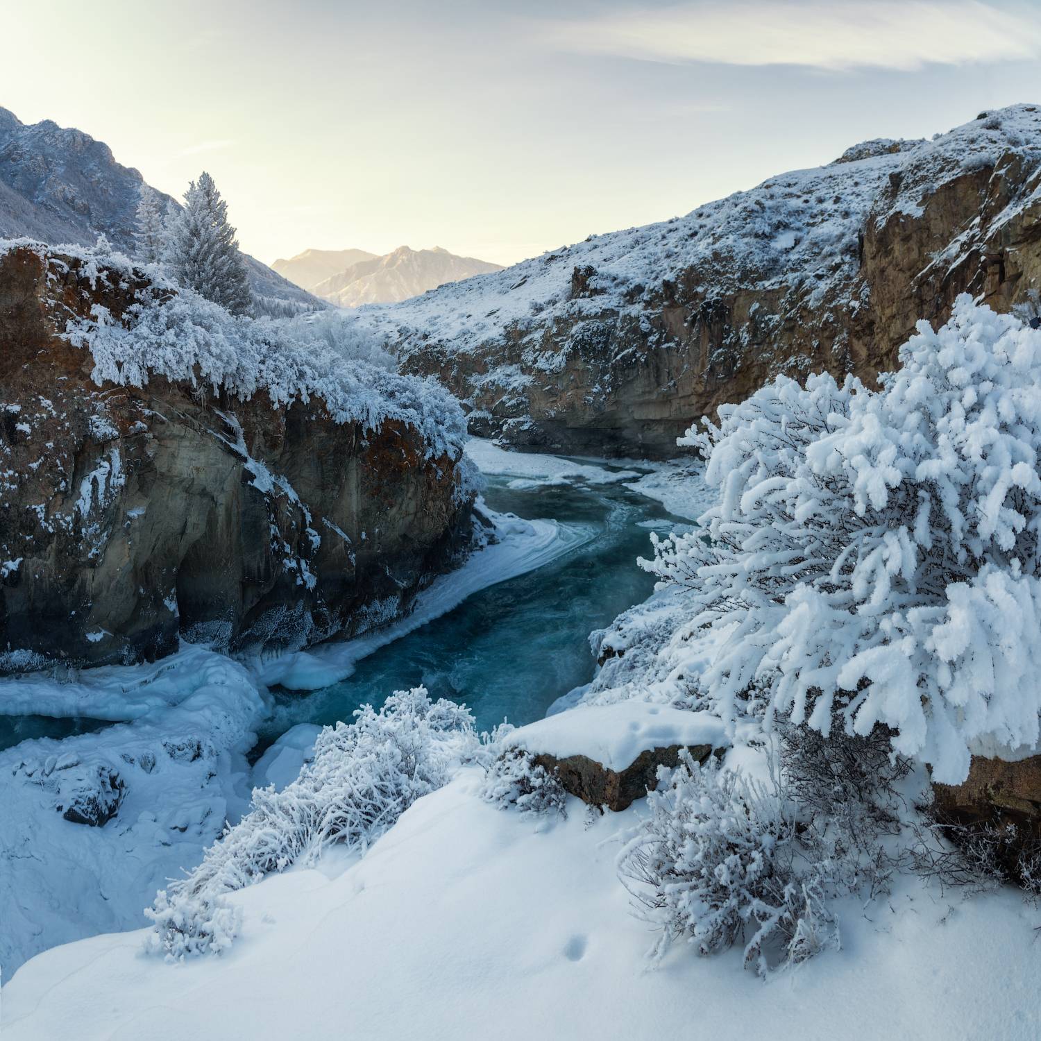 алтай, горный алтай, пейзажи алтая, онгудайский район, горная река, зимний алтай, горы, зима в горах, чуя, куржак, иней, Рубан Елена