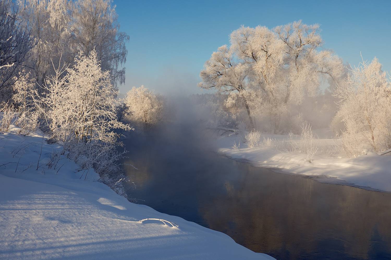 река истра, мороз, иней, туман, зима, Медведев Александр