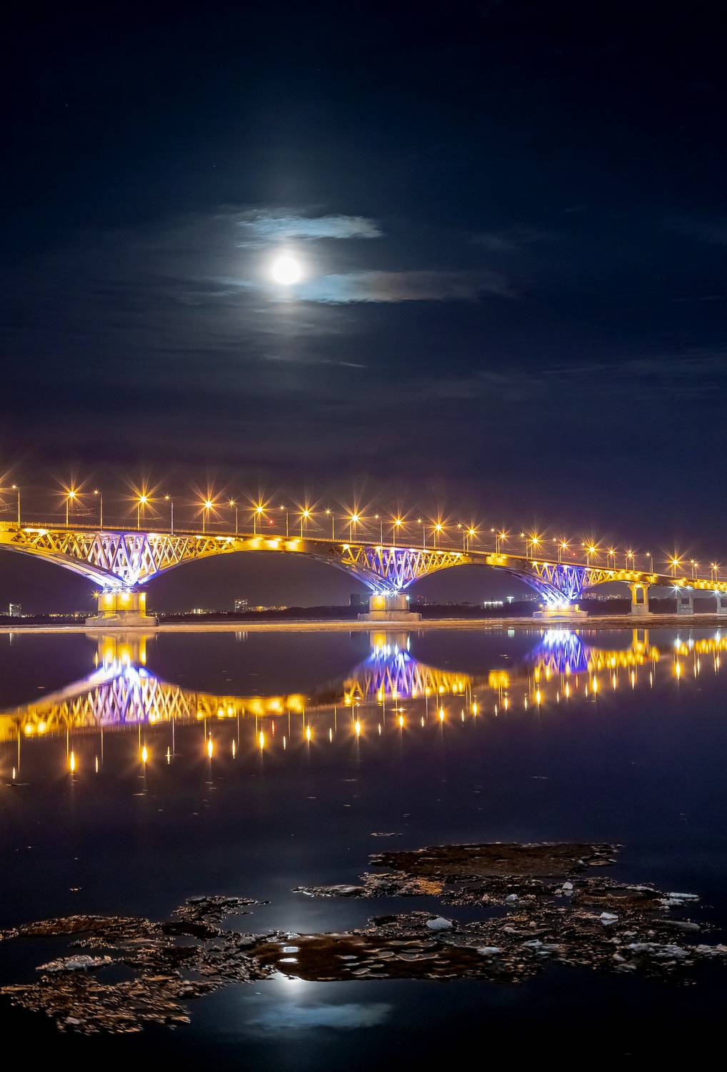 саратов, мост, волга, река, лед, луна, весна, ледоход, Подосинников Максим