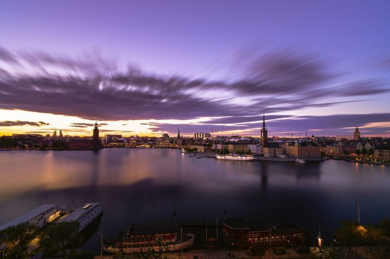 закат, Стокгольм, Швеция, вечер, город Вечерний Стокгольм фото превью