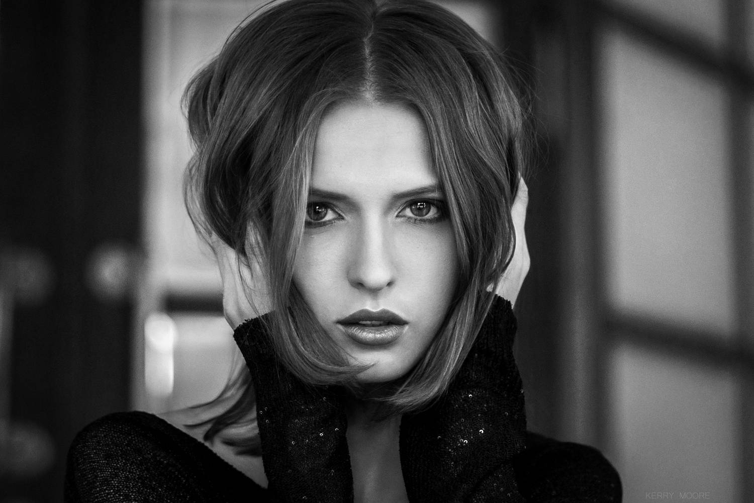 portrait, beauty, girl, model, eyes, woman, female, glamour, style, fashion, face, black and white, monochrome, light,  Kerry Moore