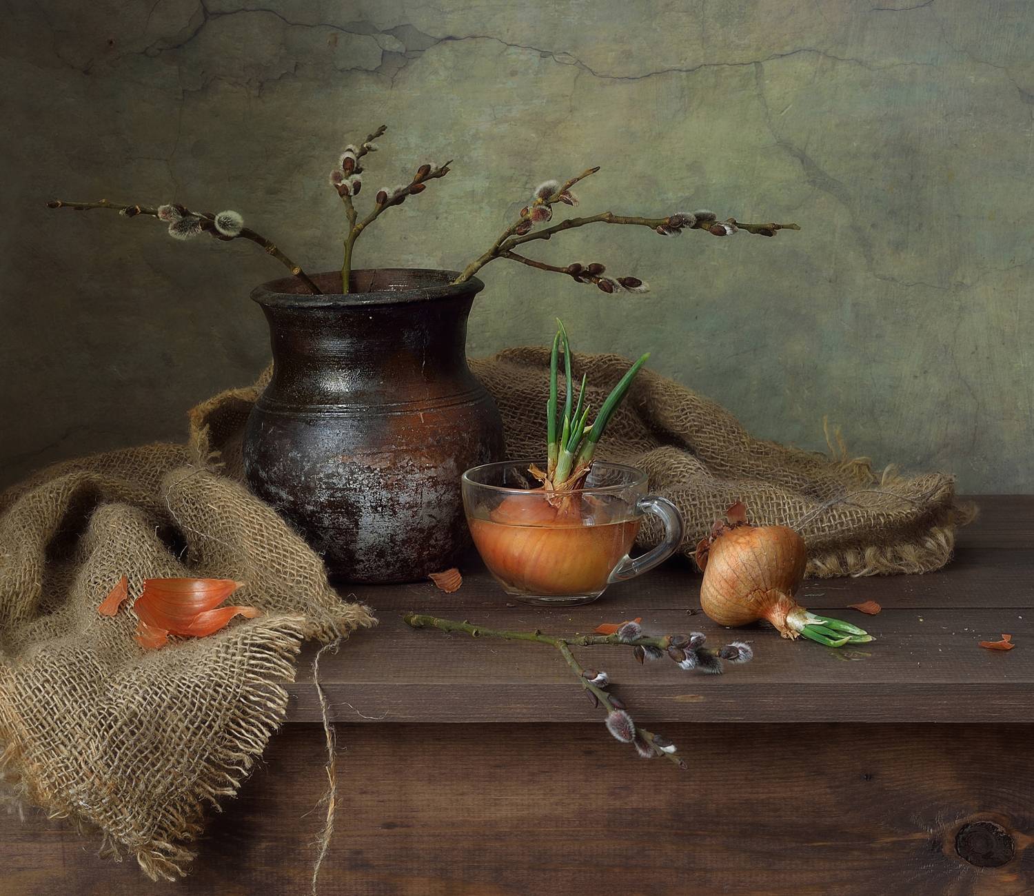 натюрморт,весна,март,лук,верба, Наталия К