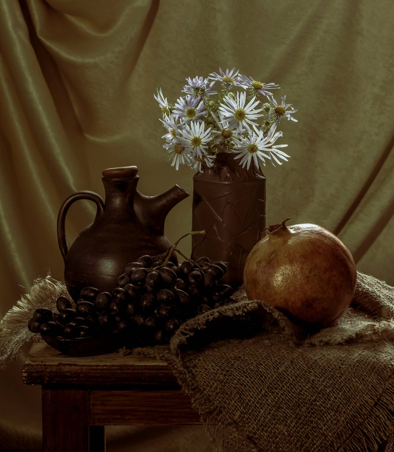 фрукты, гранат, кувшин, ромашки, Лапин Сергей