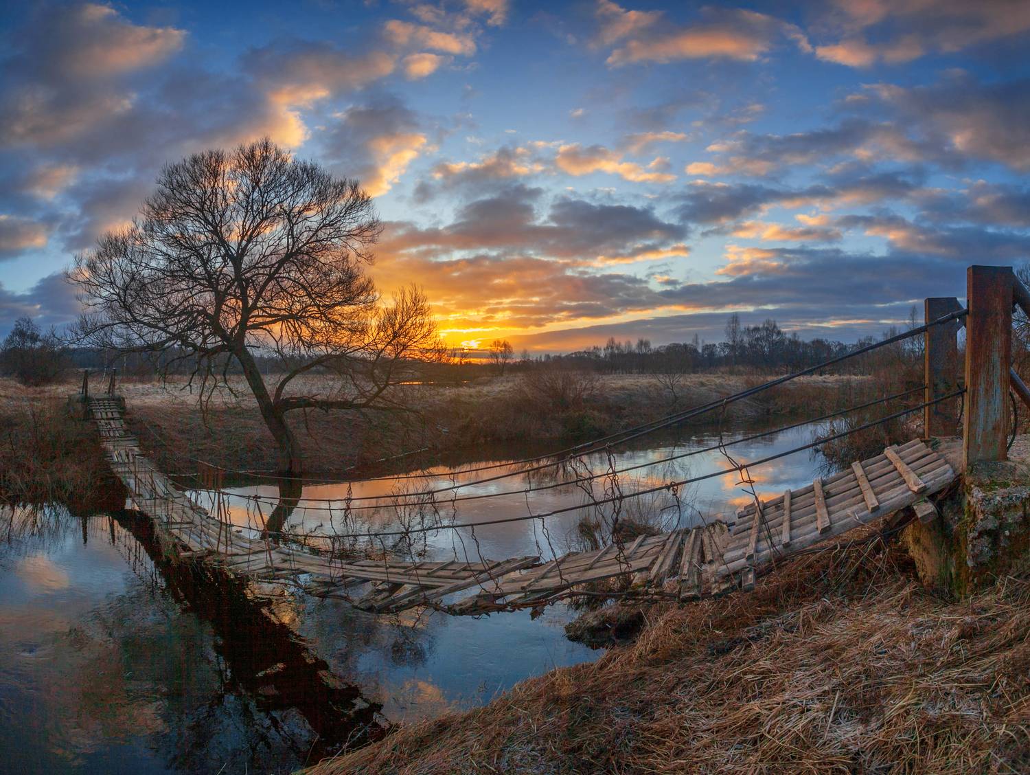 весна, рассвет , река , мостик, Свистков Александр