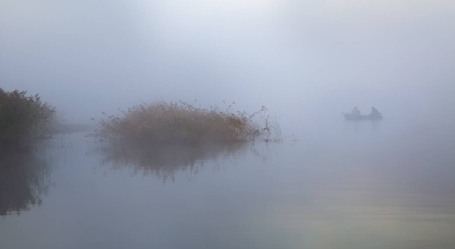 утро, озеро, туман, пейзаж, лодка, Мурзинов Виктор