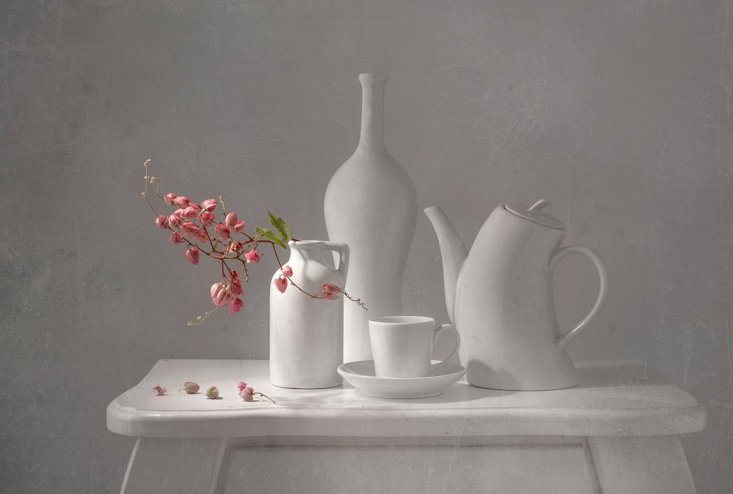 still life, white, coffee, flower, texture, Maria Margareth Perfoncio
