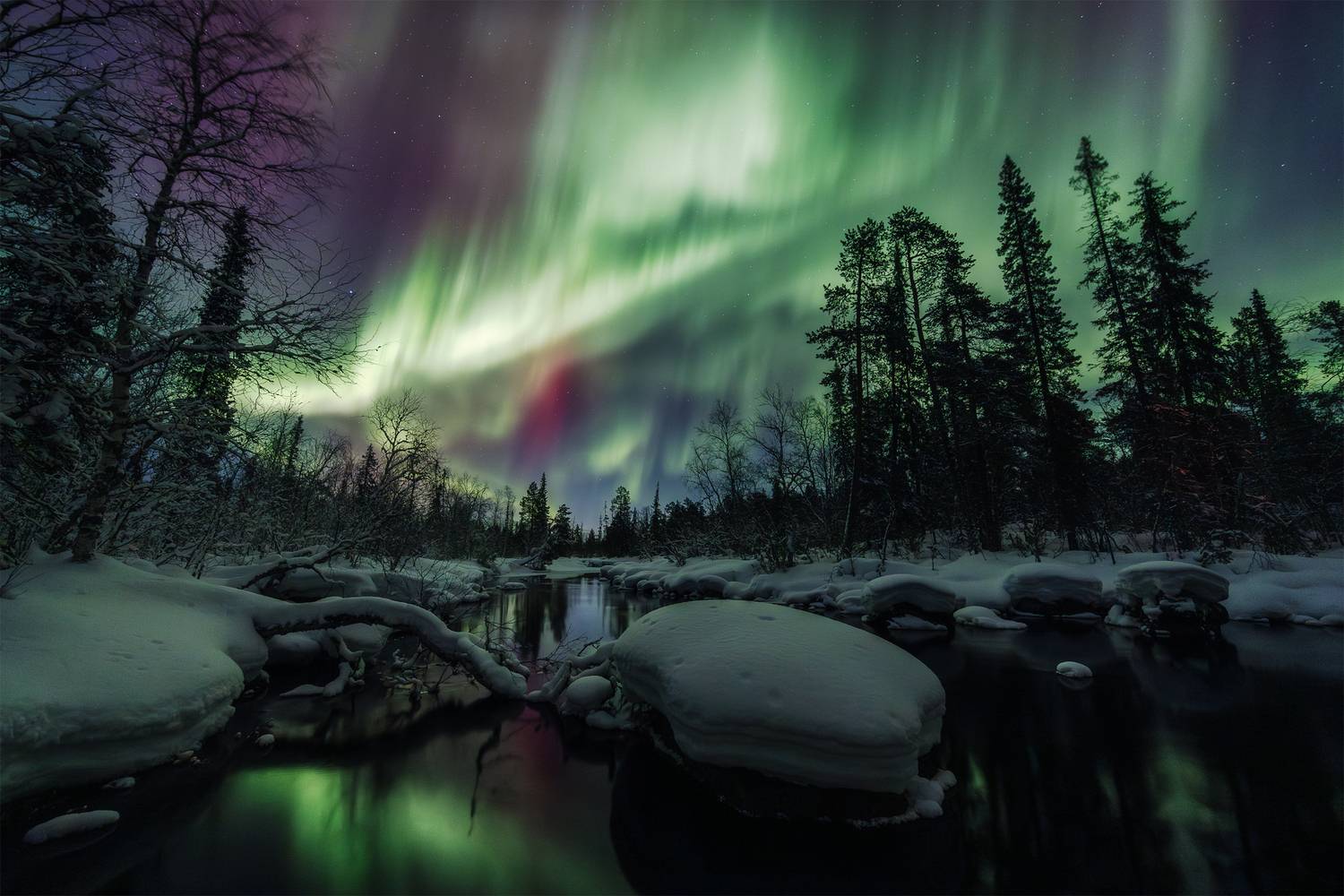 кольский, зима, сияние, река, Александр Вячеславович