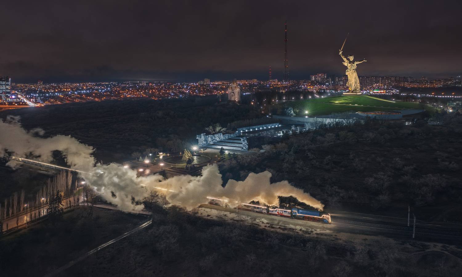 поезддедамороза, пдм, волгоград, паровоз, ночь, город, ржд, поезд, Сергей Крылов