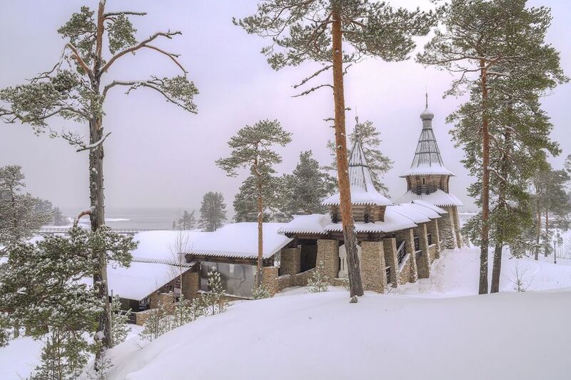 зима, остров, утро, бухта, часовня  фото превью