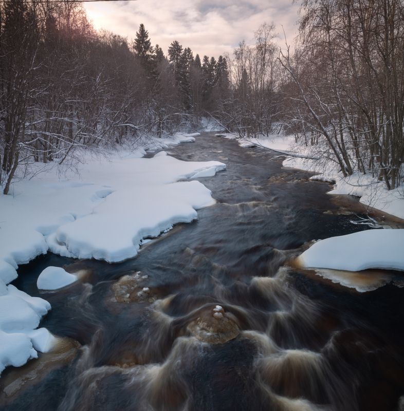 закат, река, зима, снег, карелия, winter, river, sunset  фото превью