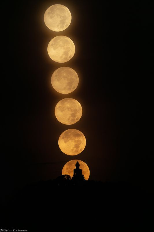 статуя большого будды, пхукет, прострел, луна, полнолуние Секвенция Захода Луны за Статуей Большого Будды на Пхукете фото превью