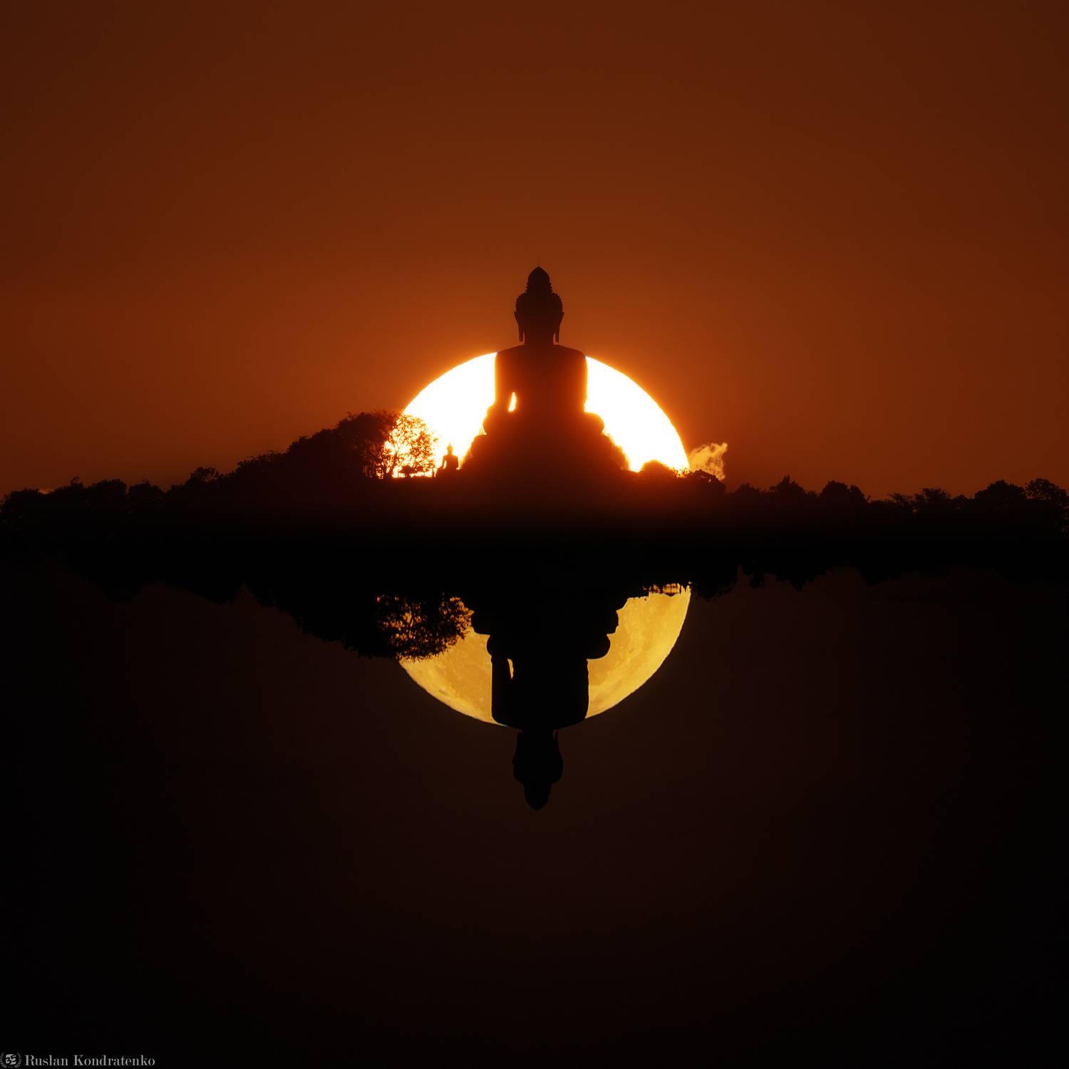 статуя большого будды, пхукет, прострел, луна, полнолуние, закат, коллаж, Кондратенко Руслан