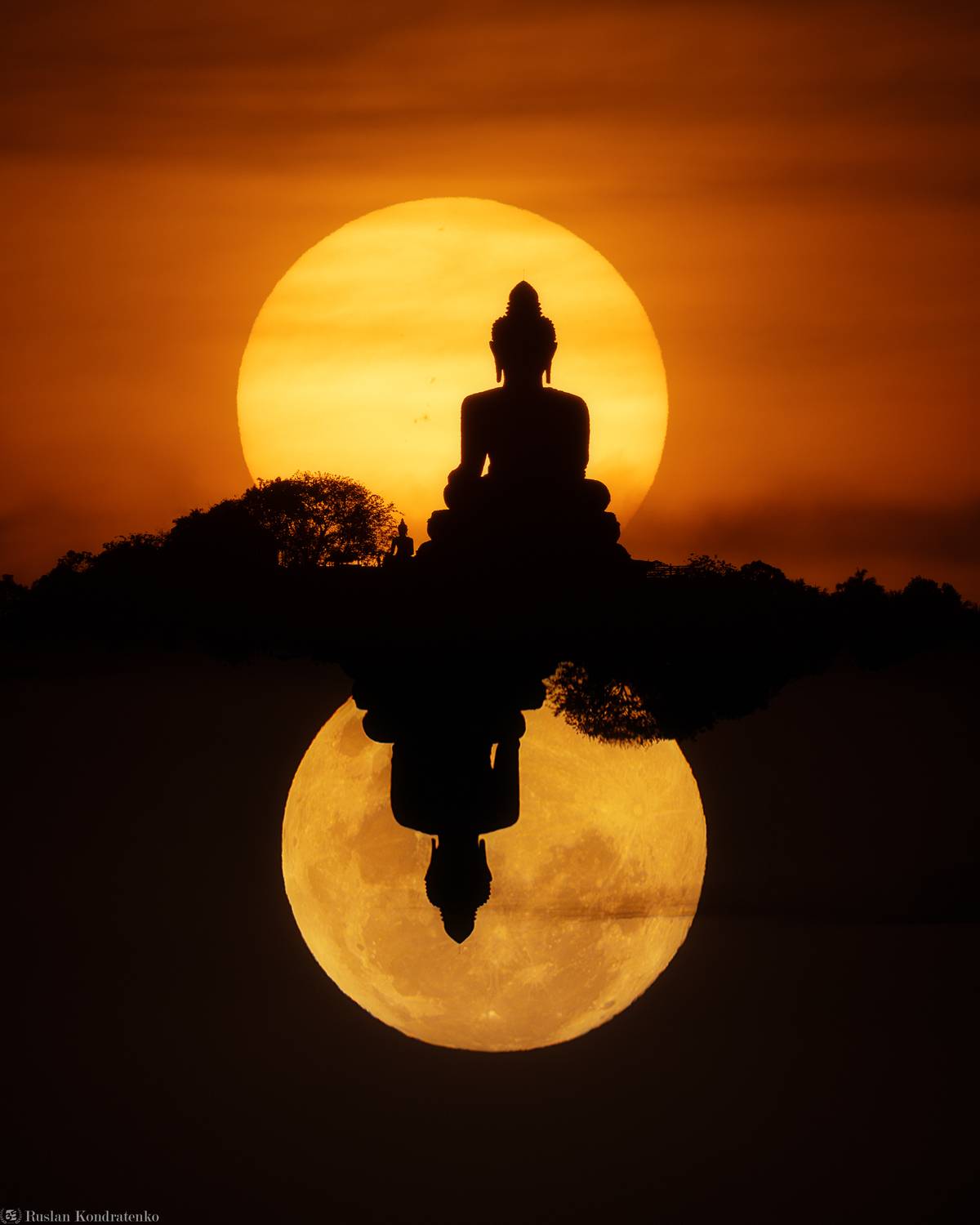 статуя большого будды, пхукет, прострел, луна, полнолуние, закат, коллаж, Кондратенко Руслан