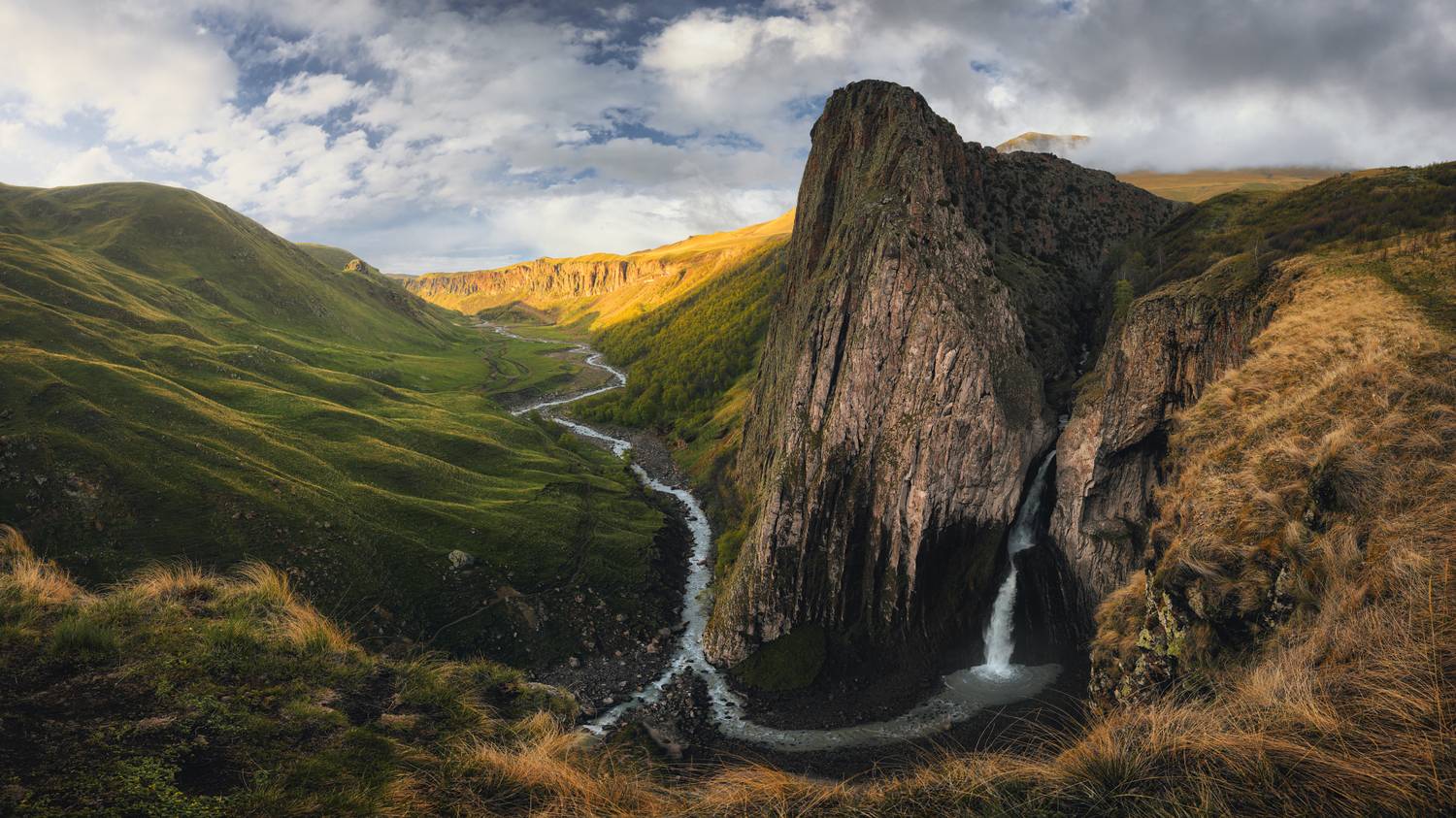 природа, пейзаж, горы, небо, водопад, кавказ, Андрей