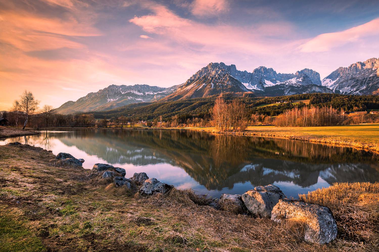 alps, mountains, winter, see, sunrise, sunset, landscape, lake,  Gregor