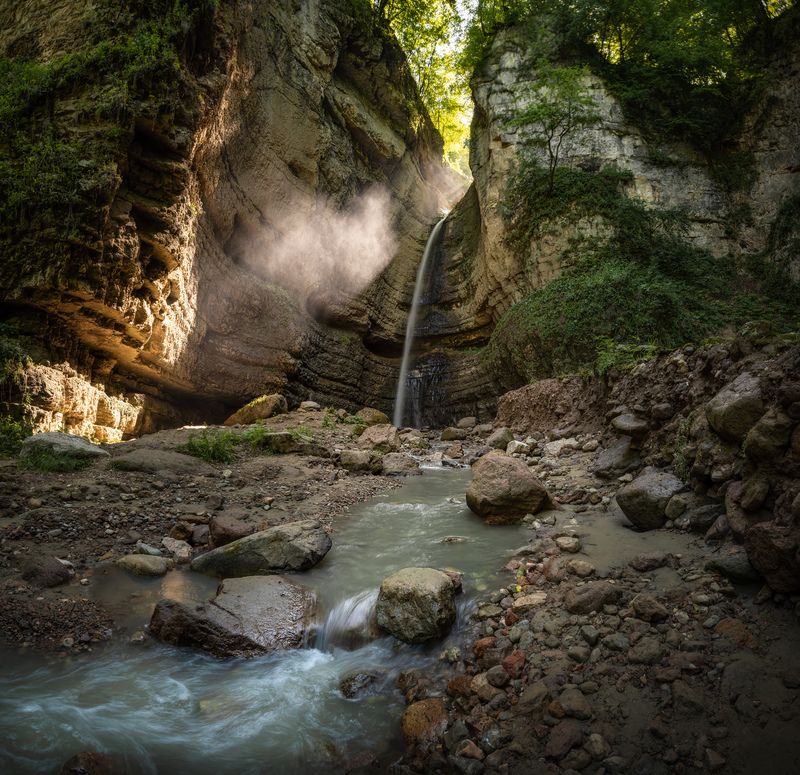 кавказ, горы, кабардино-балкария, кбр, водопад, waterfall, чегем, чегемские водопады Ранним утром фото превью