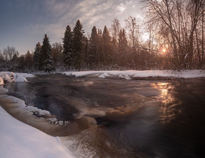 закат, река, зима, снег, карелия, winter, river, sunset  фото превью