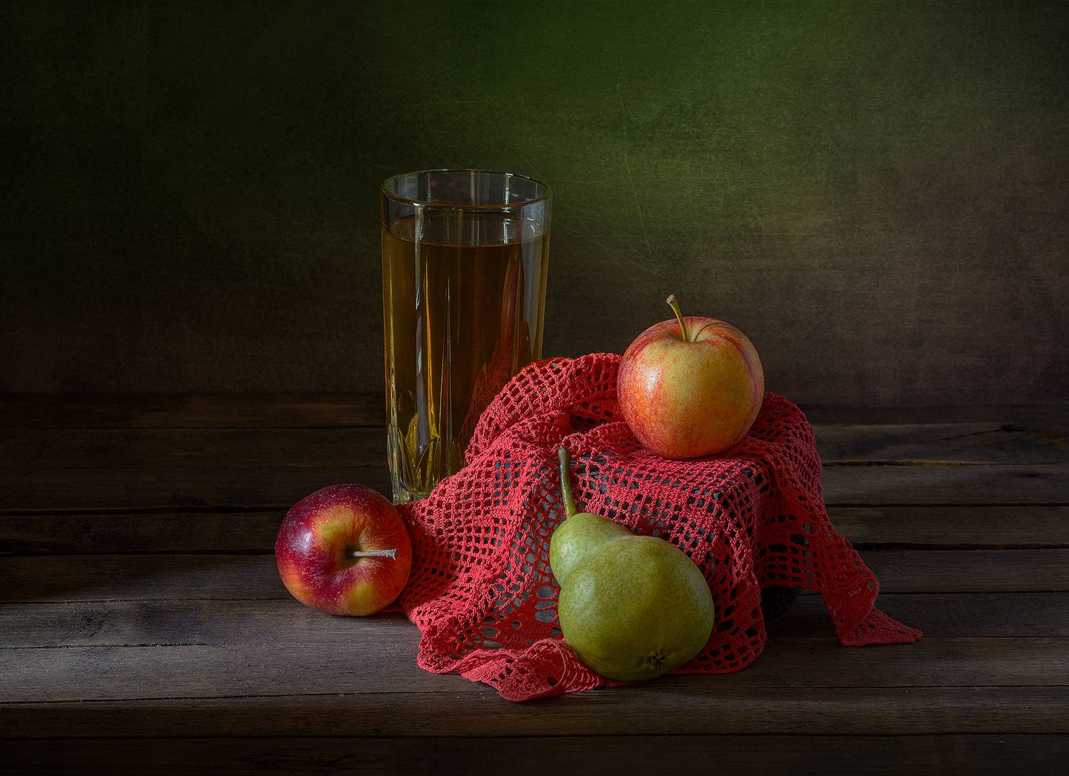 яблоки, груша, стакан, салфетка, цвета, зеленый, красный, Алексей Бычков