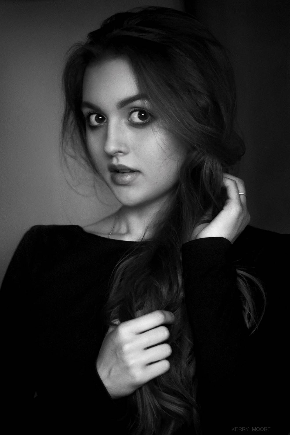 portrait, beauty, girl, model, eyes, woman, female, face, black and white, monochrome, light,  Kerry Moore