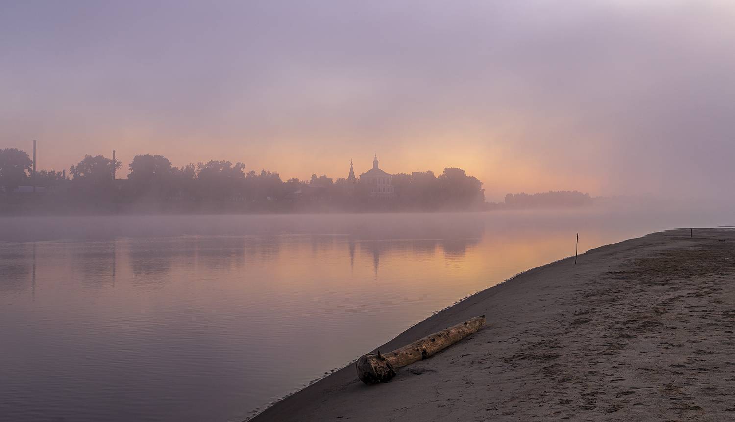 утро, туман, вычегда, сольвычегодск, берег, бревно., Анкудинов Леонид