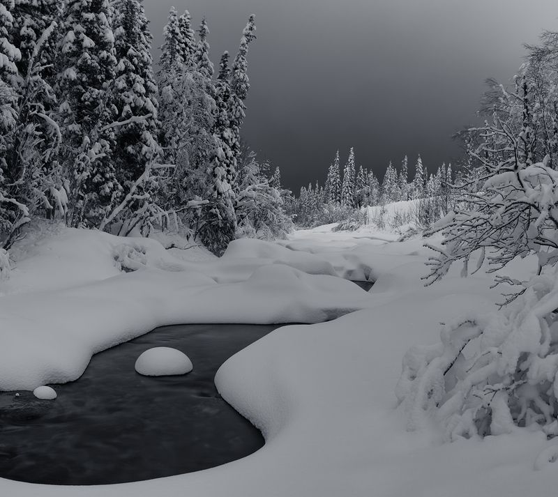 кольский, ночь, зима, мороз, река Ночные реки Кольского фото превью
