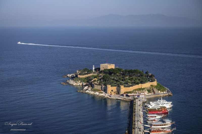 городской пейзаж, пейзаж, море, острова, крепости, Кушадасы, Турция Кушадасы фото превью